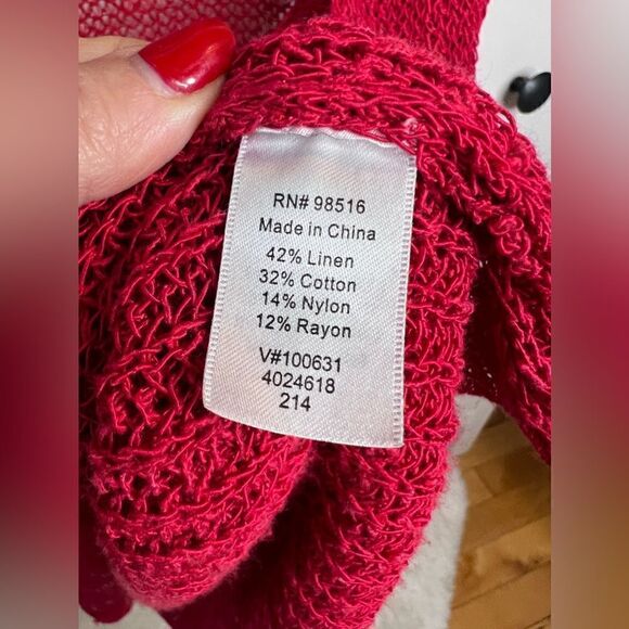 Coldwater Creek linen red Christmas cardigan top size XS 4-6 knit short sleeve - Picture 9 of 15